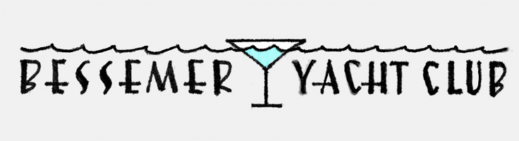 'Bessemer Yacht Club' logo used on stationery for an imaginary yacht club in the middle of dry, harborless Van Nuys, California. From an assortment of fake, droll stationery hand-drawn and used facetiously by artist Eric Wrobbel for correspondence during this period. More here: https://www.ericwrobbel.com/art/fakestationery.htm