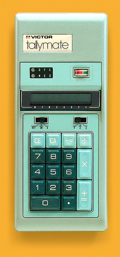 In the early 1970s when the pocket calculator was new, they were a huge fad. And speaking of huge, this 9-inch long green monster is the Victor Tallymate calculator made in Japan in 1973. From 'Pocket Calculators' at the web's largest private collection of antiques & collectibles: https://www.ericwrobbel.com/collections/calculators.htm