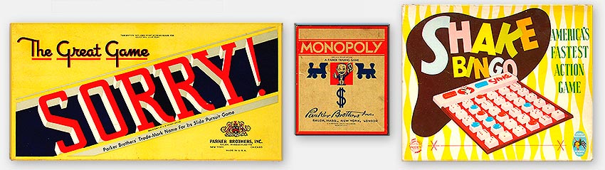Vintage board games: You Don't Say! (Milton Bradley, 1963), Ring Toss (Transogram, c.1940), Old Maid (Parker Brothers, c.1950s), The Barbie Game (Mattel, 1960), TensegriToy 'geodesic building puzzle' (Tensegrity Systems, 1985), Pit (Parker Brothers, 1959), and 'Jump' aka 'Chicks and Checkers' (Cockamamie Ent. & Kanrom, 1965)—a checker set cheesecake pix all over it(!). From the web's largest private collection of antiques & collectibles: https://www.ericwrobbel.com/collections/games.htm