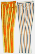 Vintage striped pants! The crazy yellow Atkinsons Lido Boat Pants (California, USA) are fine, thin cotton and the white striped cotton/poly pants are from Farah (USA). From 'Vintage Clothes' at the web's largest private collection of antiques & collectibles: https://www.ericwrobbel.com/collections