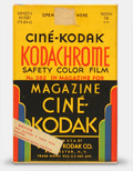 Vintage box of Ciné-Kodak Kodachrome Safety Color Film movie film (Eastman Kodak Co., USA, 1936). From 'The Box It Came In' at the web's largest private collection of antiques & collectibles: https://www.ericwrobbel.com/collections