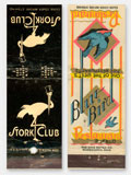 Collectible matches / matchcovers from the Stork Club, New York City, c.1958 and Blue Bird Restaurant, Pueblo, Colorado, c.1950. From the web's largest private collection of antiques & collectibles: https://www.ericwrobbel.com/collections