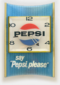 'Say Pepsi Please' vintage Pepsi Cola clock. A beautiful design, the clock face is lit from behind. From the web's largest private collection of antiques & collectibles: https://www.ericwrobbel.com/collections