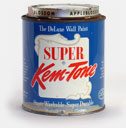 Distinctive vintage can of Super Kem-Tone house paint. Distributed by Sherwin-Williams in Cleveland, Acme Paint and Rogers Paint in Detroit, Lowe Brothers in Dayton, Martin-Senour in Chicago, W. W. Lawrence in Pittsburgh, and J. Lucas & Co., Philadelphia. Even stranger things than this can be seen at the web's largest private collection of antiques & collectibles: https://www.ericwrobbel.com/collections