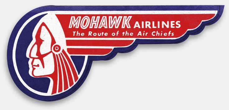 Mohawk Airlines (The Route of the Air Chiefs) luggage labe from 'Luggage Labels & Airlines' at the web's largest private collection of antiques & collectibles: https://www.ericwrobbel.com/collections/labels.htm
