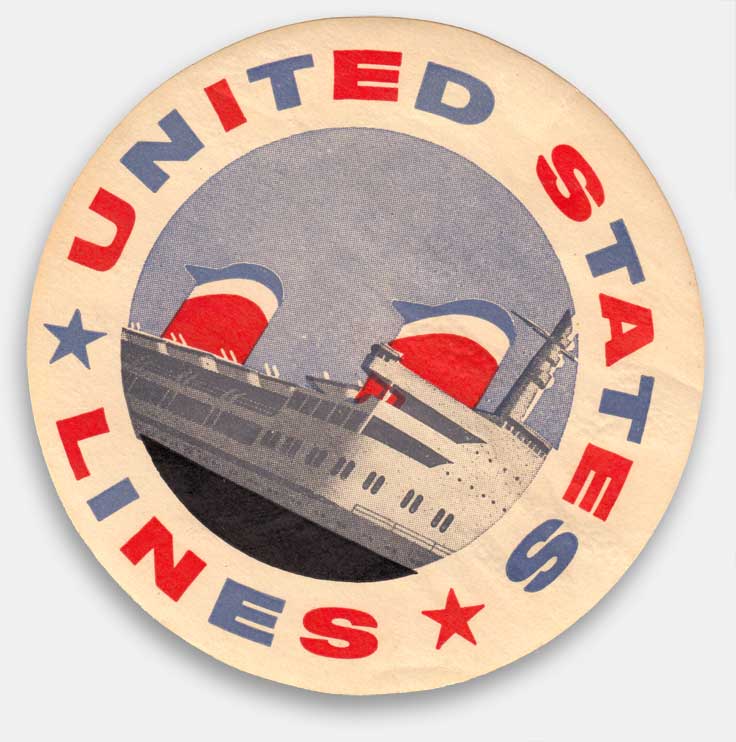 United States (Shipping) Lines makes good use of the red, white, and blue on its luggage label. From 'Luggage Labels & Airlines' at the web's largest private collection of antiques & collectibles: https://www.ericwrobbel.com/collections/labels.htm