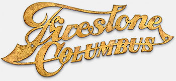 Collecting Vintage nameplates and lettering: antique nameplate from vintage automobile Firestone Columbus. From 'More Nameplates and Lettering' at the web's largest private collection of antiques & collectibles: https://www.ericwrobbel.com/collections/nameplates-lettering-2.htm
