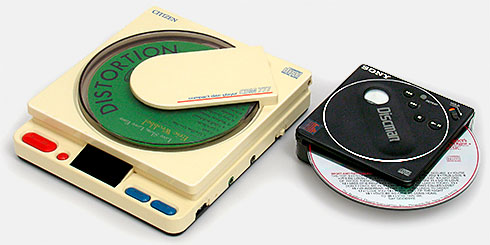 The portable CD player was a while getting off the ground. Early ones (1988) like this Citizen CPM 777 and dangerous-looking but impressively-small Sony Discman D-88 ate power voraciously. That's one reason these models didn't have on-board batteries but only detachable battery packs. Though 'portable,' most people used them plugged into a wall socket. From 'Personal Music Players' at the web's largest private collection of antiques & collectibles: https://www.ericwrobbel.com/collections