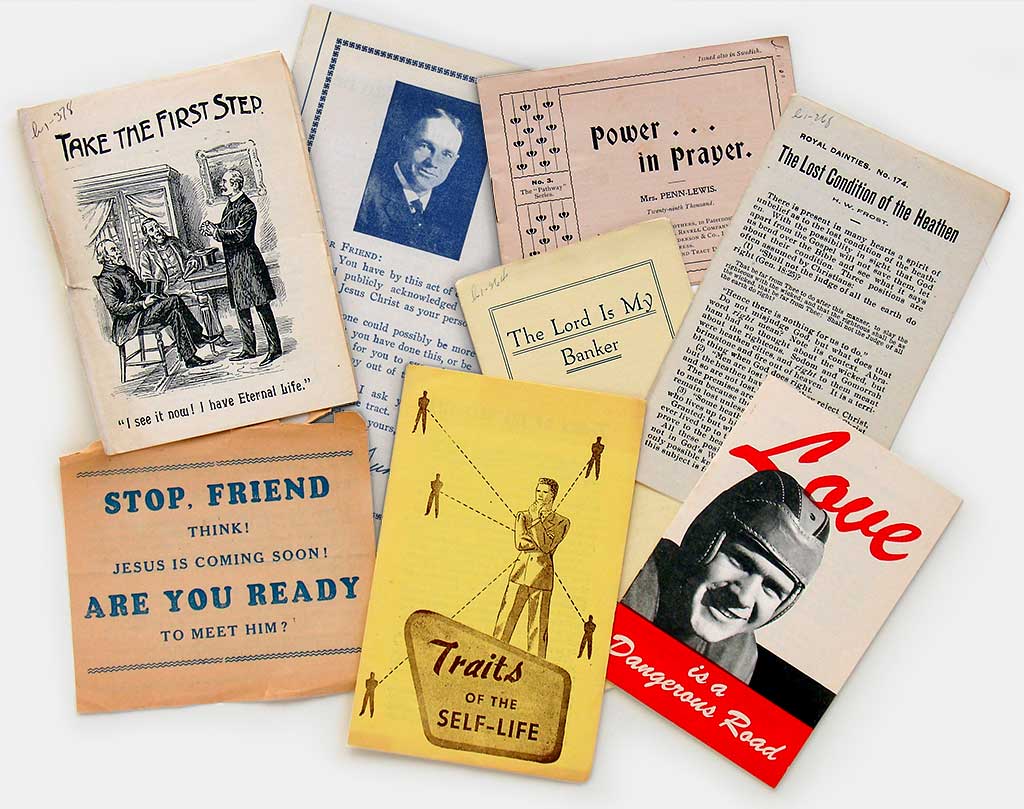 Vintage religious tracts: the Evils of Elvis Presleyism, Billy Sunday, Moody Bible Institute, gospel tracts. From 'Religious Tracts' at the web's largest private collection of antiques & collectibles: https://www.ericwrobbel.com/collections/religious-tracts.htm
