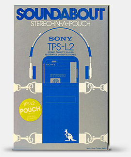 The Sony Soundabout. One of the boxes in which the first Sony Walkman, the TPS-L2, was sold when it was first released in 1979. From the complete 'Sony Walkman' at the web's largest private collection of antiques & collectibles: https://www.ericwrobbel.com/collections/sony-walkman.htm