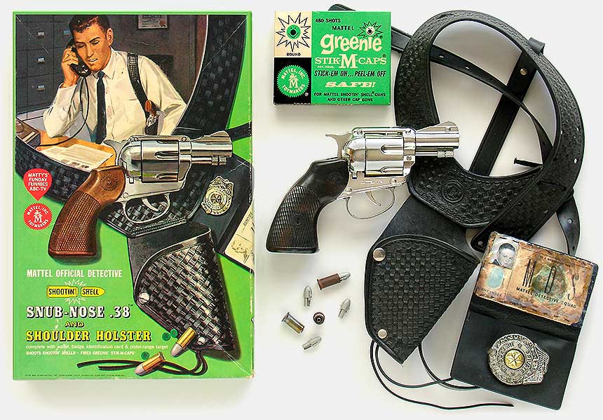 Vintage Mattel Official Detective Shootin' Shell Snub-Nose .38 toy gun...
