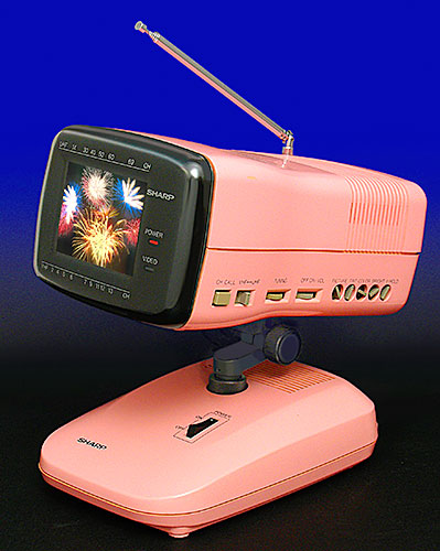 Sharp vintage transistor television in color. Sharp 3LS36(P) 3-1/2 inch screen (1986, Japan) From 'Vintage Televisions' at the web's largest private collection of antiques & collectibles: https://www.ericwrobbel.com/collections/tv.htm