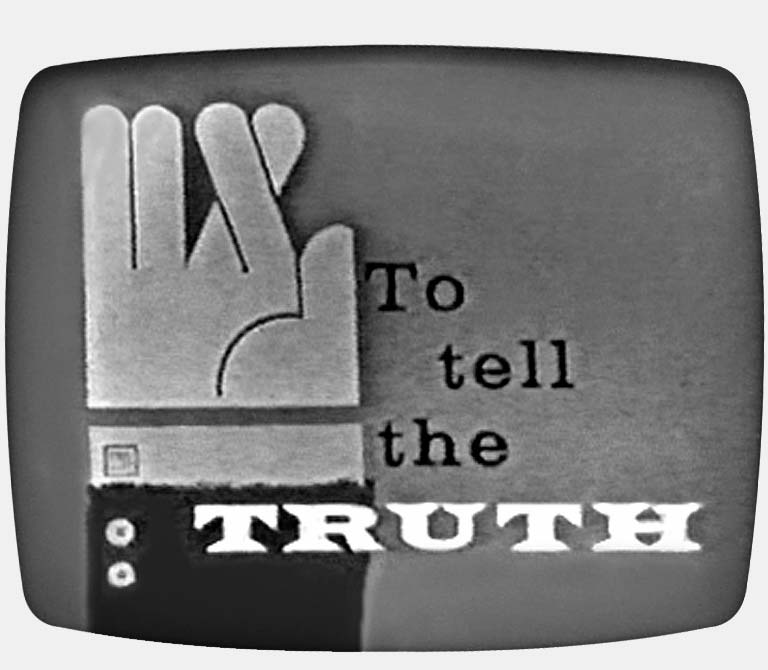 'To Tell the Truth' with Bud Collyer vintage television graphic. From 'Vintage Televisions' at the web's largest private collection of antiques & collectibles: https://www.ericwrobbel.com/collections/tv.htm