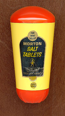 Morton Salt Tablets says 'Use 4 to 6 times daily as needed.' We now know most Americans get way too much salt in their diets than is healthy for them, yet here is Morton pushing salt tablets 'for heat relief.' There is a rule of thumb in business that says 'Whatever we make, you need. And you need more of it than you are presently consuming. Get with it!' From 'Collecting the Wacky' at the web's largest private collection of antiques & collectibles: https://www.ericwrobbel.com/collections/wacky.htm