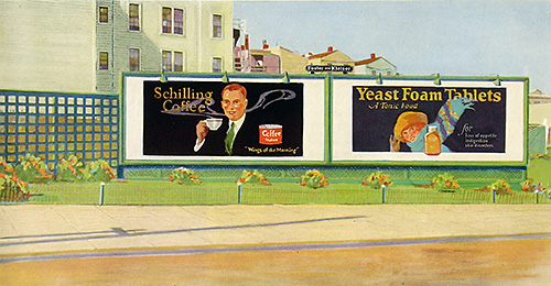 Remember when billboards were 'nice?' When the art on them was beautiful and pleasant? Neither do I. But in 1923 this is how outdoor advertisers Foster and Kleiser showed their work saying they enhance 'impression value' by 'beautifying [with] the placement of lawns and flowers.' My, things have certainly changed in the billboard business. From 'The Way Things Were' at the web's largest private collection of antiques & collectibles: https://www.ericwrobbel.com/collections/way-things-were-1.htm
